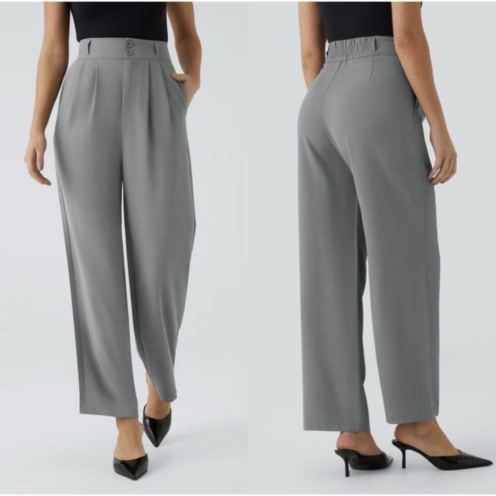Elegant Gray Women's High-Waisted Pants